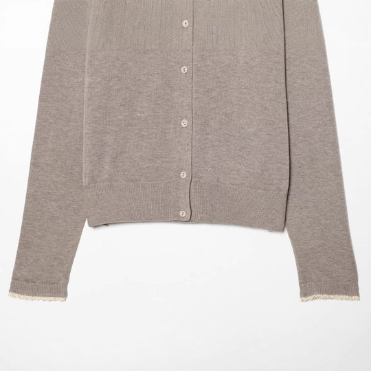 Damen Klassischer Feinstrick-Cardigan mit zarter Spitzenkante Nord Taschen