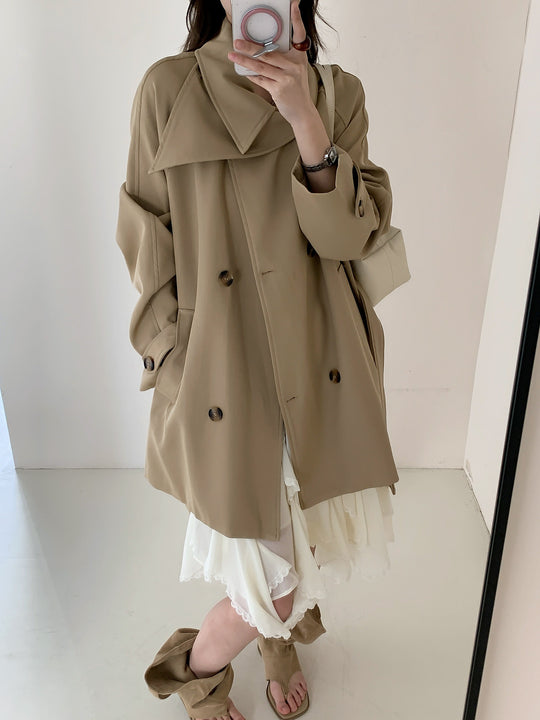 Damen Kurztrench mit extra weitem Revers, Raglanärmeln und Hornknopfdetails Nord Taschen
