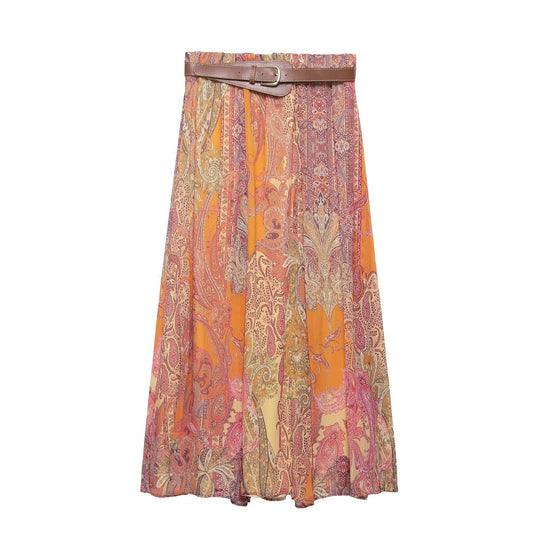 Damen Maxirock mit Paisley‑Print, fließendem A‑Linien‑Schnitt und Taillengürtel Nord Taschen