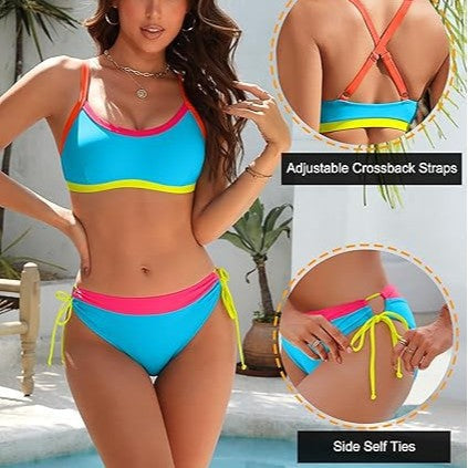Damen Bikini-Set mit bunten Akzenten und verstellbaren Schnüren