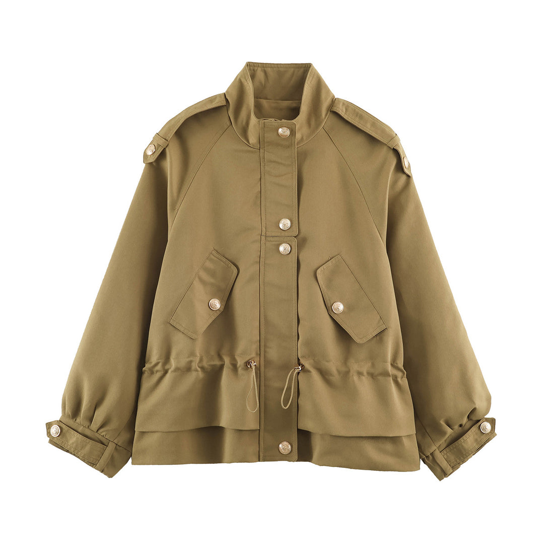 Damen 10+ kurze Utility-Jacke mit Taillenraffung, Stehkragen und Schulterklappen Nord Taschen