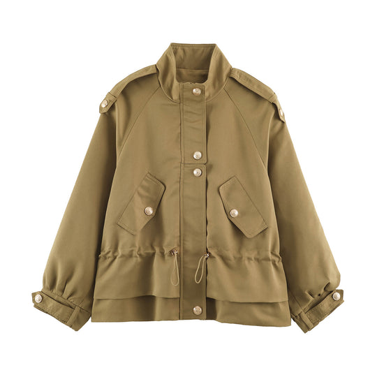 Damen 10+ kurze Utility-Jacke mit Taillenraffung, Stehkragen und Schulterklappen Nord Taschen