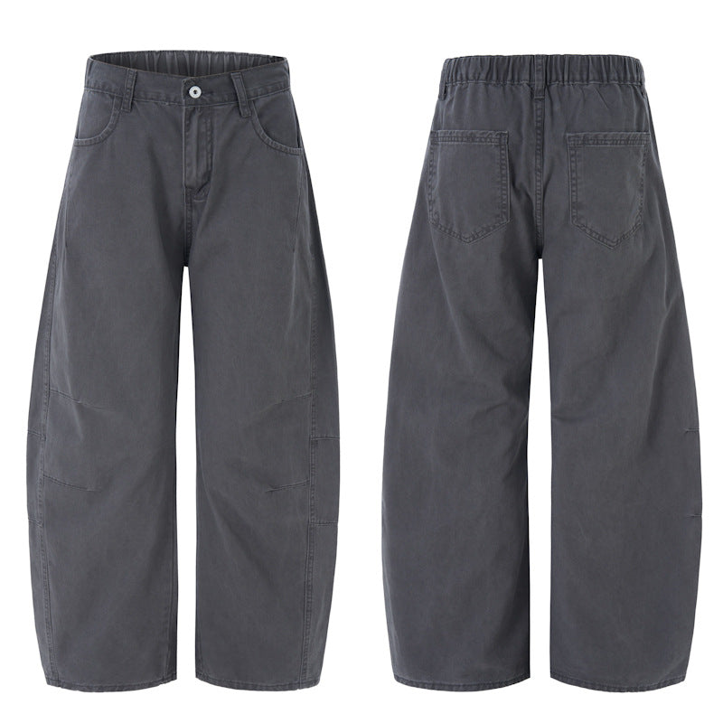 Damen Weite hochtaillierte Canvas-Hose mit elastischem Rückbund und Utility-Nähten Nord Taschen