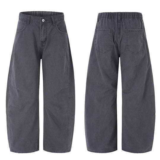 Damen Weite hochtaillierte Canvas-Hose mit elastischem Rückbund und Utility-Nähten Nord Taschen