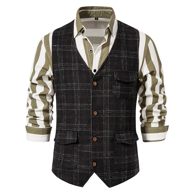 Herren kariertes Wollmix Gilet mit Brusttasche und aufgesetzten Seitentaschen Nord Taschen