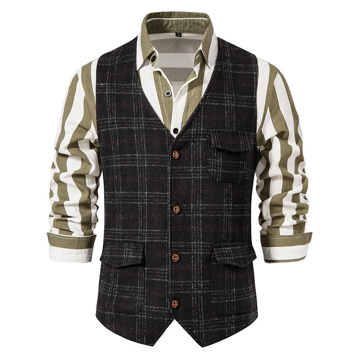 Herren kariertes Wollmix Gilet mit Brusttasche und aufgesetzten Seitentaschen Nord Taschen