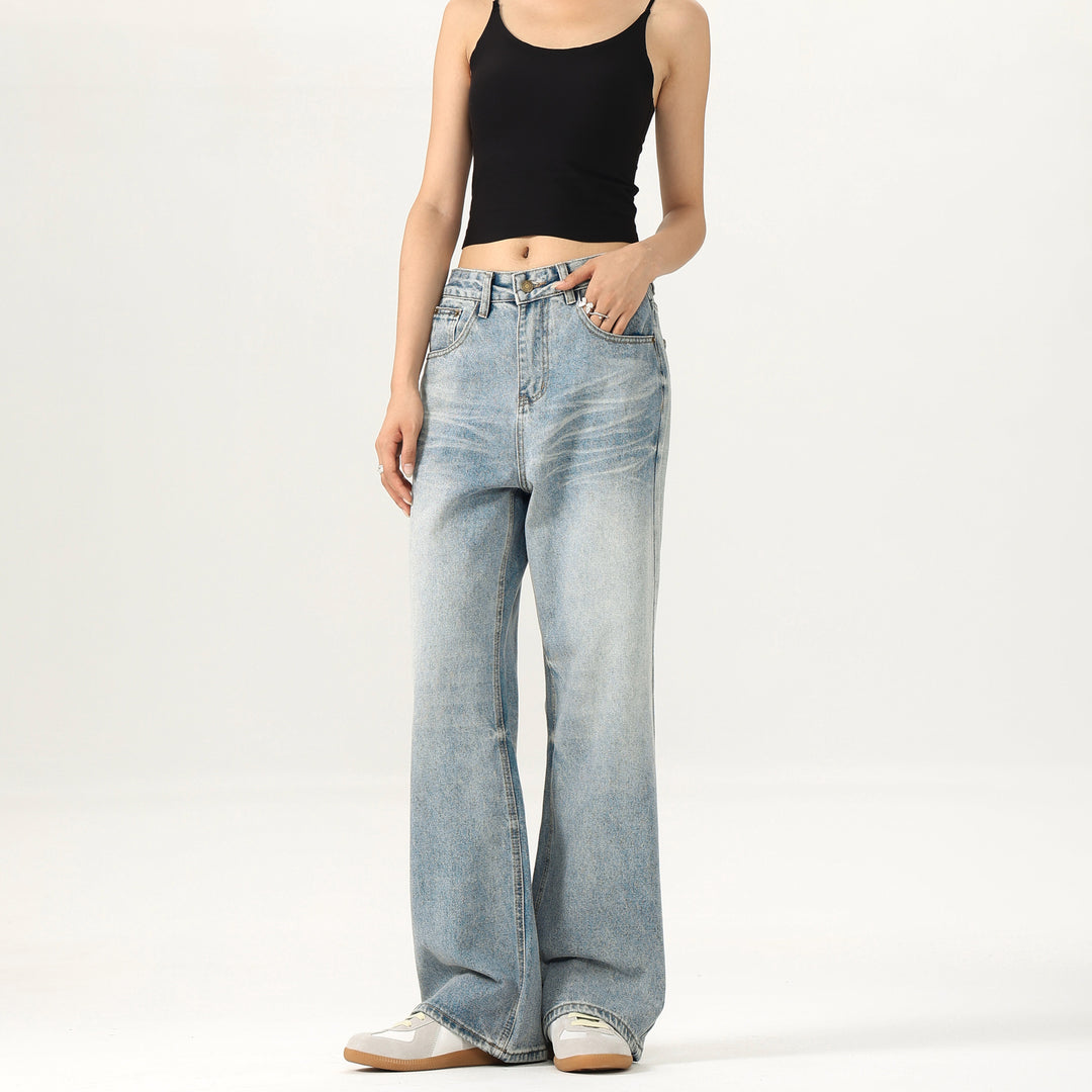 Damen Relaxed Straight-to-Flare Jeans im Vintage-Look mit extra langer Saumkante Nord Taschen