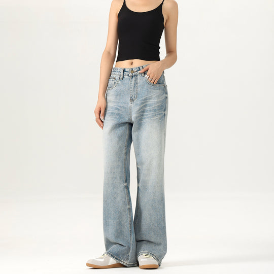 Damen Relaxed Straight-to-Flare Jeans im Vintage-Look mit extra langer Saumkante Nord Taschen
