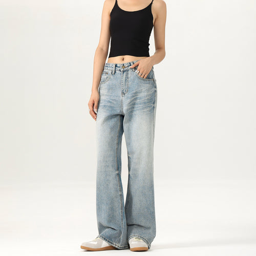 Damen Relaxed Straight-to-Flare Jeans im Vintage-Look mit extra langer Saumkante Nord Taschen