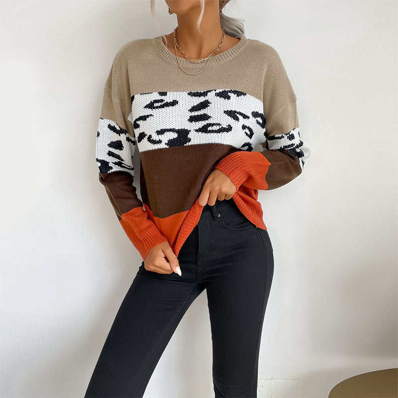 Damen Lässiger Strickpullover mit Animal-Print Nord Taschen