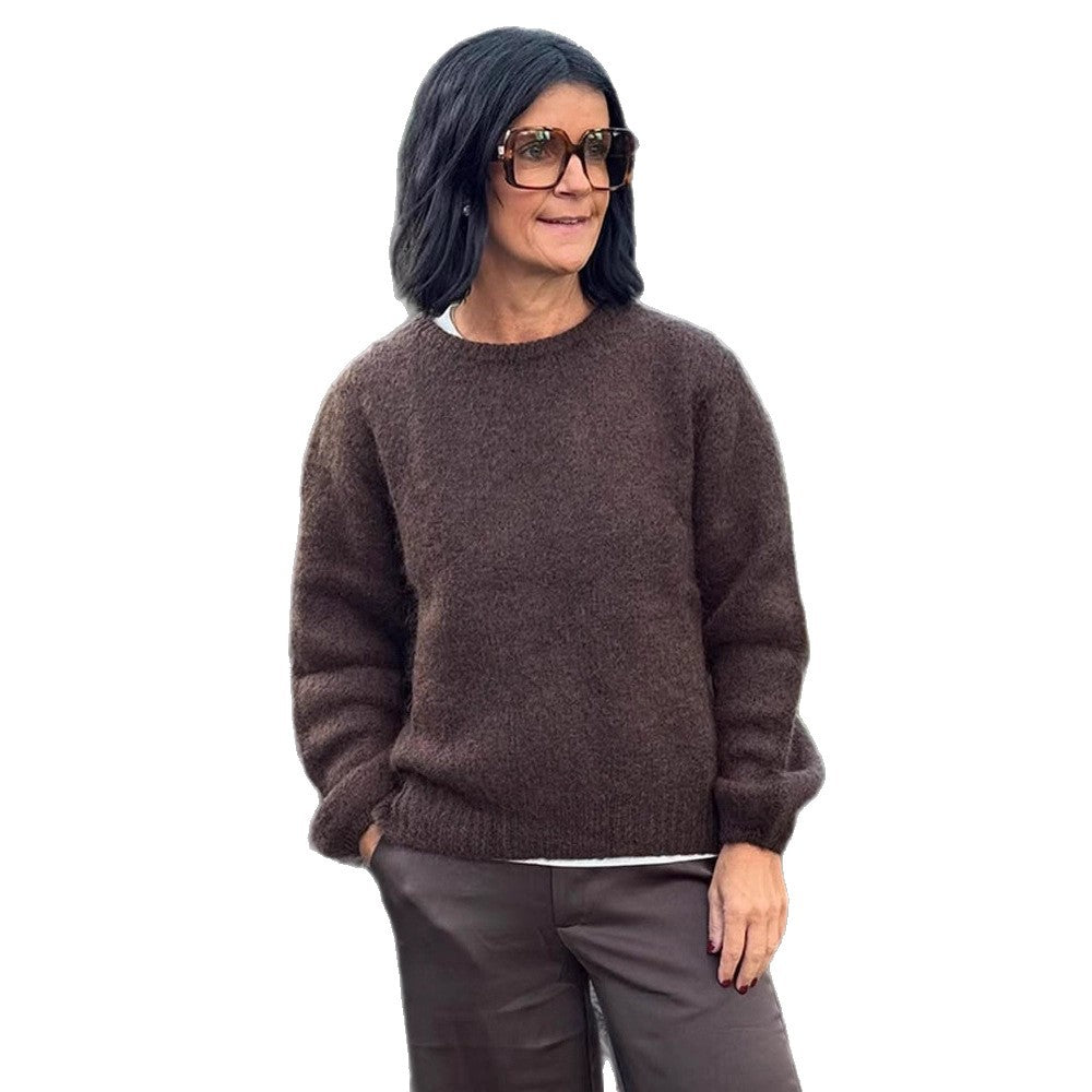 Damen Flauschiger Rundhals-Pullover mit Ballonärmeln und kastiger Silhouette Nord Taschen
