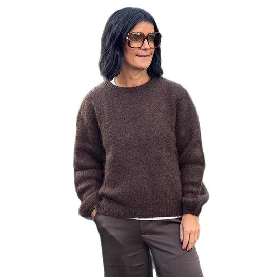 Damen Flauschiger Rundhals-Pullover mit Ballonärmeln und kastiger Silhouette Nord Taschen
