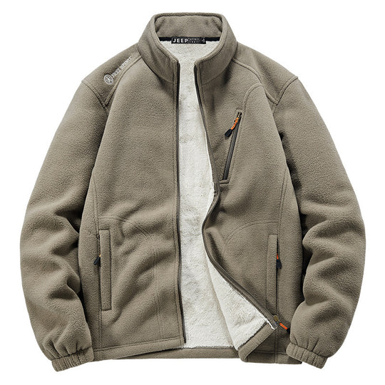 Herren Thermo‑Fleecejacke mit Sherpa‑Innenfutter, Stehkragen und Reißverschlusstaschen Nord Taschen