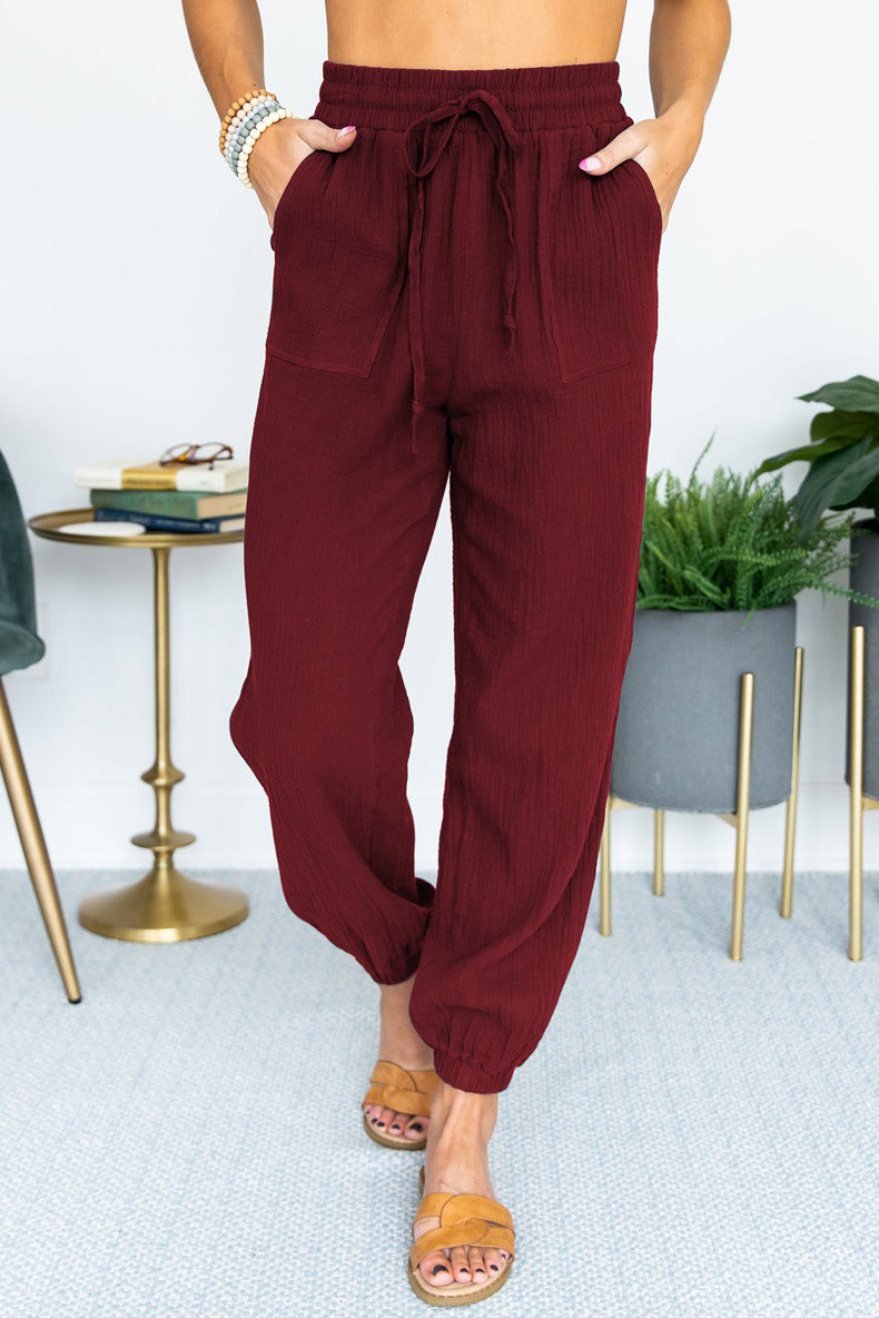 Damen Leichte Leinen-Joggerhose mit Tunnelzug, aufgesetzten Taschen und elastischen Bündchen Nord Taschen