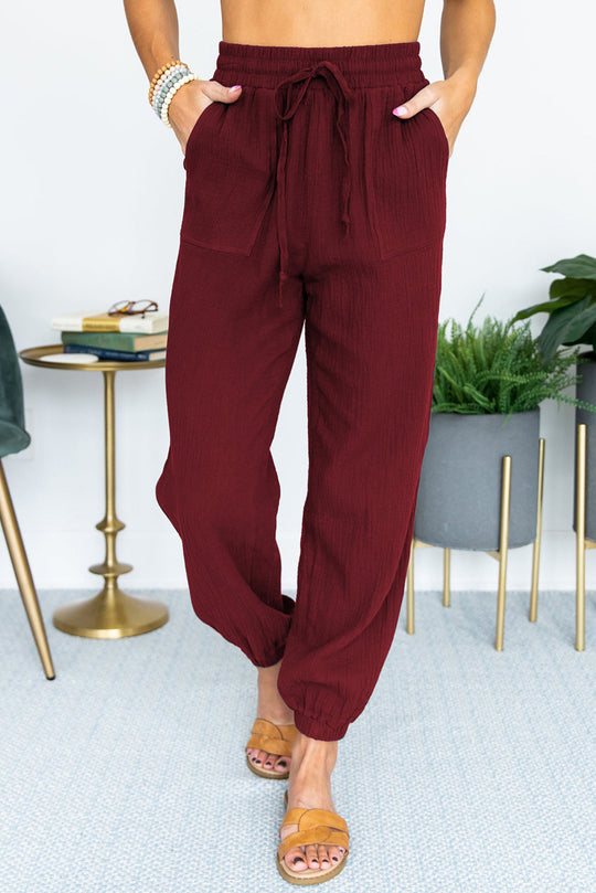 Damen Leichte Leinen-Joggerhose mit Tunnelzug, aufgesetzten Taschen und elastischen Bündchen Nord Taschen