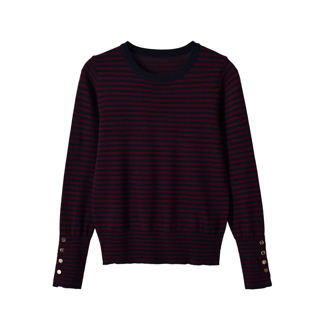 Damen Feinstrick-Pullover mit Streifenmuster, Rundhalsausschnitt und Zierknopfbesatz Nord Taschen