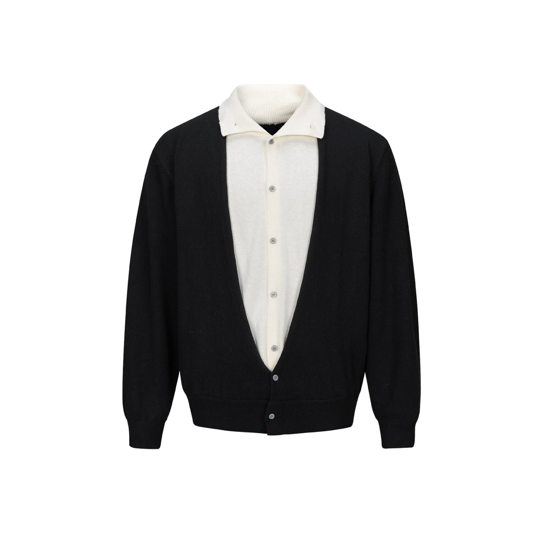 Herren Feinstrick-Layering-Cardigan mit tiefem V-Ausschnitt und integriertem Polokragen Nord Taschen