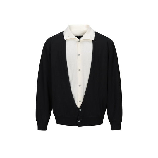 Herren Feinstrick-Layering-Cardigan mit tiefem V-Ausschnitt und integriertem Polokragen Nord Taschen
