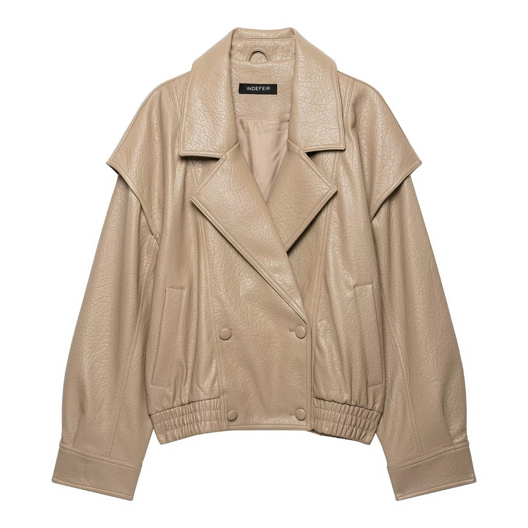 Damen Kurz geschnittene Kunstlederjacke im Oversized-Trenchstil Nord Taschen