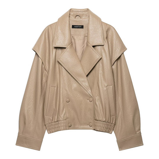Damen Kurz geschnittene Kunstlederjacke im Oversized-Trenchstil Nord Taschen