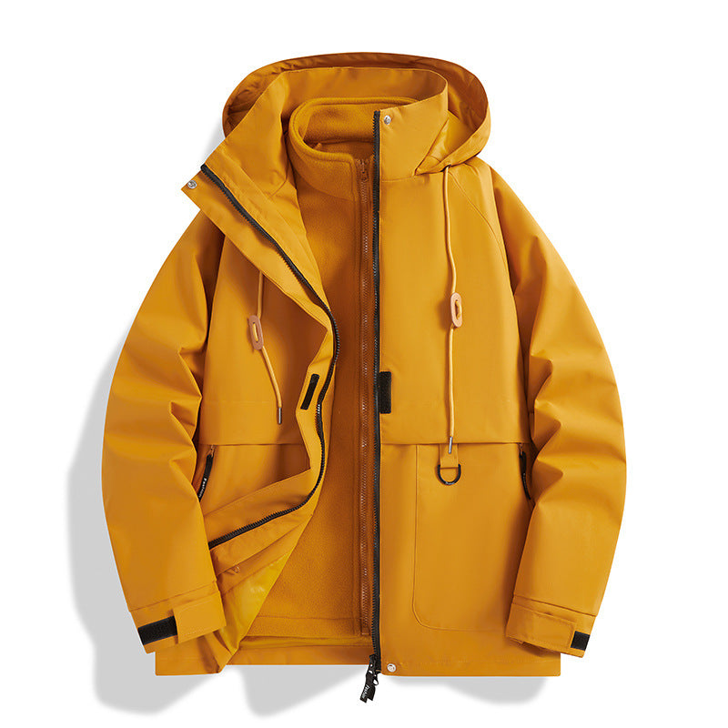 Herren Mehrlagige Softshell-Utilityjacke mit integriertem Fleece-Innenjackett, Kordelzugkapuze und Multifunktions-Taschen Nord Taschen