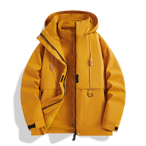 Herren Mehrlagige Softshell-Utilityjacke mit integriertem Fleece-Innenjackett, Kordelzugkapuze und Multifunktions-Taschen Nord Taschen