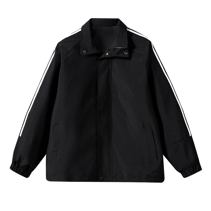 Herren Leichte Retro-Track-Übergangsjacke mit Stehkragen und Ärmelstreifen Nord Taschen