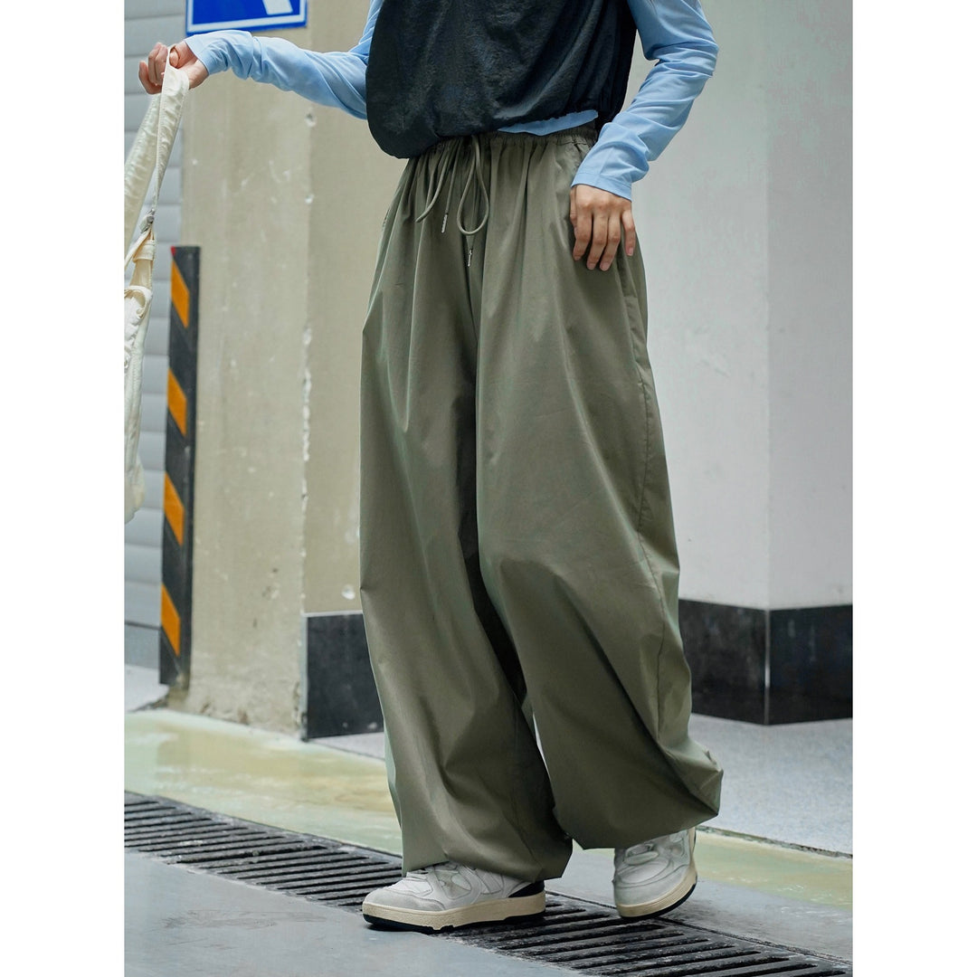 Damen Weite Baumwollmix-Baggyhose mit elastischem Tunnelzugbund Nord Taschen
