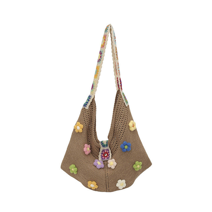 Damen Häkel-Umhängetasche mit bunten Blumenapplikationen Nord Taschen