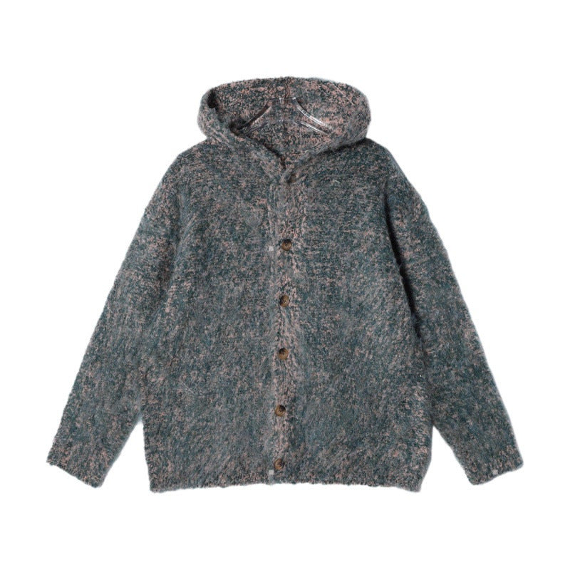 Damen Flauschige Kapuzen-Strickjacke mit Knopfleiste und melierter Bouclé-Optik Nord Taschen
