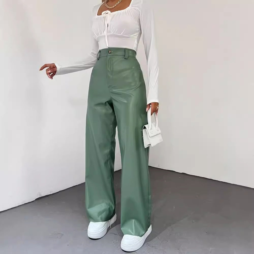 Damen Weite High-Waist-Hose aus Satinoptik mit weitem Bein Nord Taschen