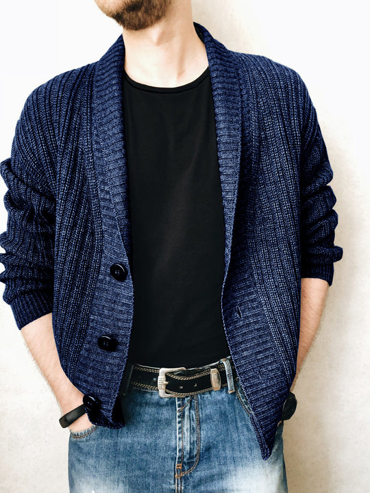 Herren Strickcardigan mit Schalkragen und Knopfleiste Nord Taschen