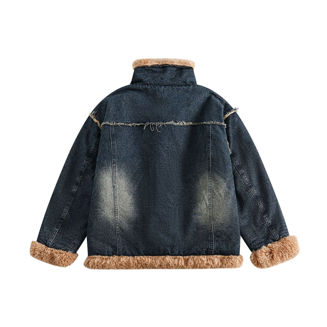 Damen Denim‑Blouson mit Teddyfutter, hohem Schnallenkragen und Used‑Effekt Nord Taschen