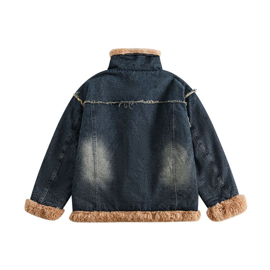 Damen Denim‑Blouson mit Teddyfutter, hohem Schnallenkragen und Used‑Effekt Nord Taschen