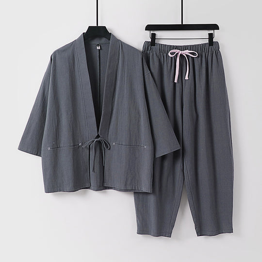 Unisex Kimono-Lounge-Set mit Kurzjacke und elastischer Kordelhose Nord Taschen