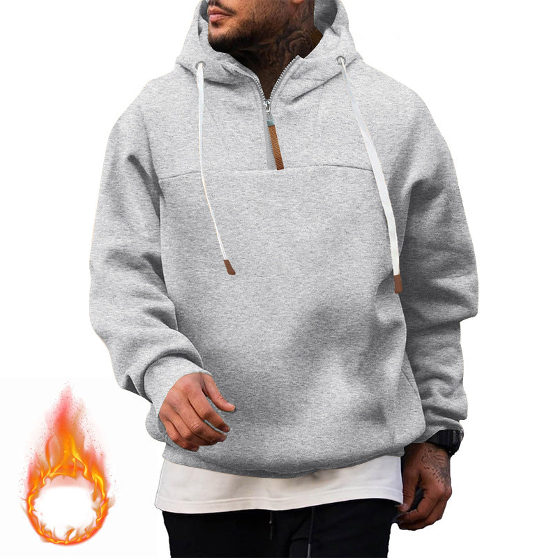 Herren Fleece-Halbzip-Hoodie mit Kapuze, Kordelzug und elastischen Bündchen Nord Taschen
