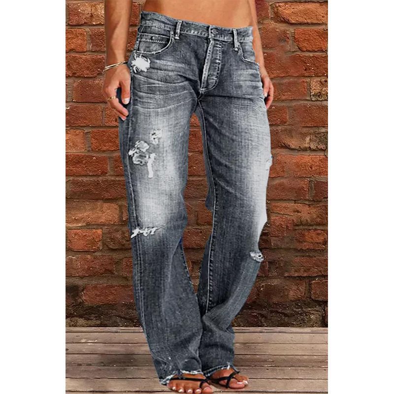 Damen Lockere Destroyed-Jeans mit weitem Bein und niedriger Taille Nord Taschen
