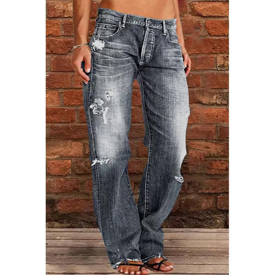 Damen Lockere Destroyed-Jeans mit weitem Bein und niedriger Taille Nord Taschen