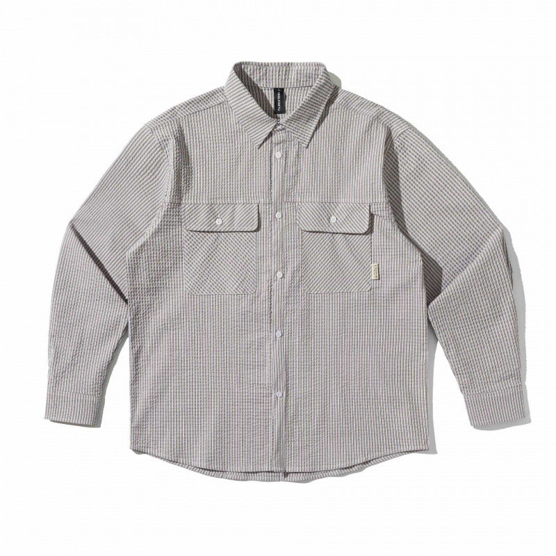 Unisex Boxy-Overshirt im Seersucker‑Look mit doppelten Brustklappen und Hemdkragen Nord Taschen