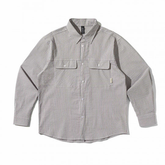 Unisex Boxy-Overshirt im Seersucker‑Look mit doppelten Brustklappen und Hemdkragen Nord Taschen