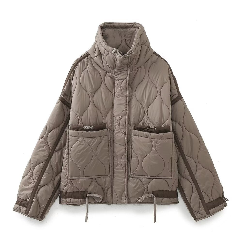 Damen Steppjacke mit Stehkragen Oversize-Kurzjacke mit Kordelzug Nord Taschen