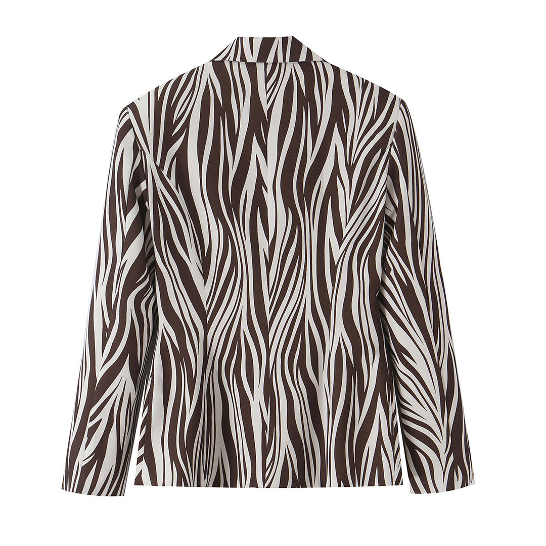 Damen Blazerjacke mit Zebrastreifen-Print, taillierter Silhouette und Reverskragen Nord Taschen