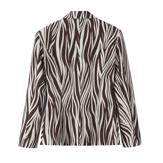 Damen Blazerjacke mit Zebrastreifen-Print, taillierter Silhouette und Reverskragen Nord Taschen