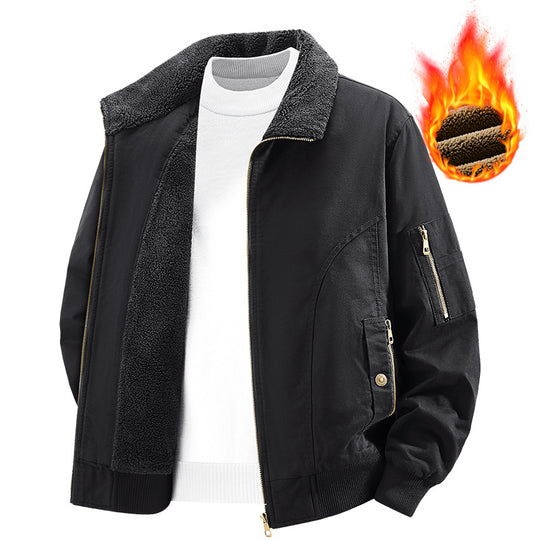 Herren Thermo-Bomberjacke im Vintage-Stil mit Teddyplüsch-Futter und Mehrfach-Taschen Nord Taschen