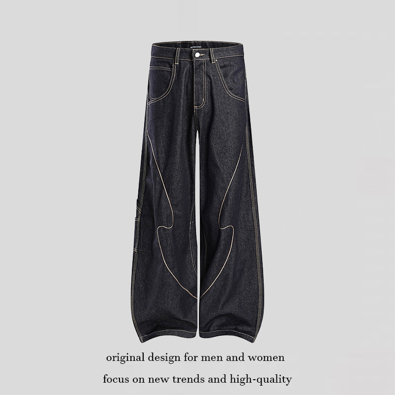 Damen High‑Waist weite Balloon-Jeans mit Kontrastnähten und Utility‑Tasche Nord Taschen