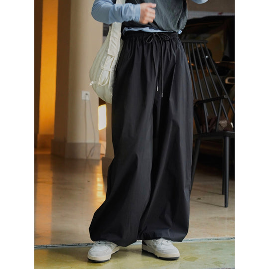 Damen Weite Baumwollmix-Baggyhose mit elastischem Tunnelzugbund Nord Taschen
