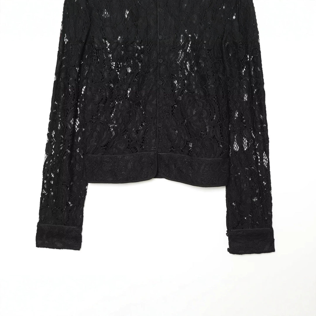 Damen Cropped Spitzenjacke mit floralem Allover-Spitzendesign und Stehkragen Nord Taschen