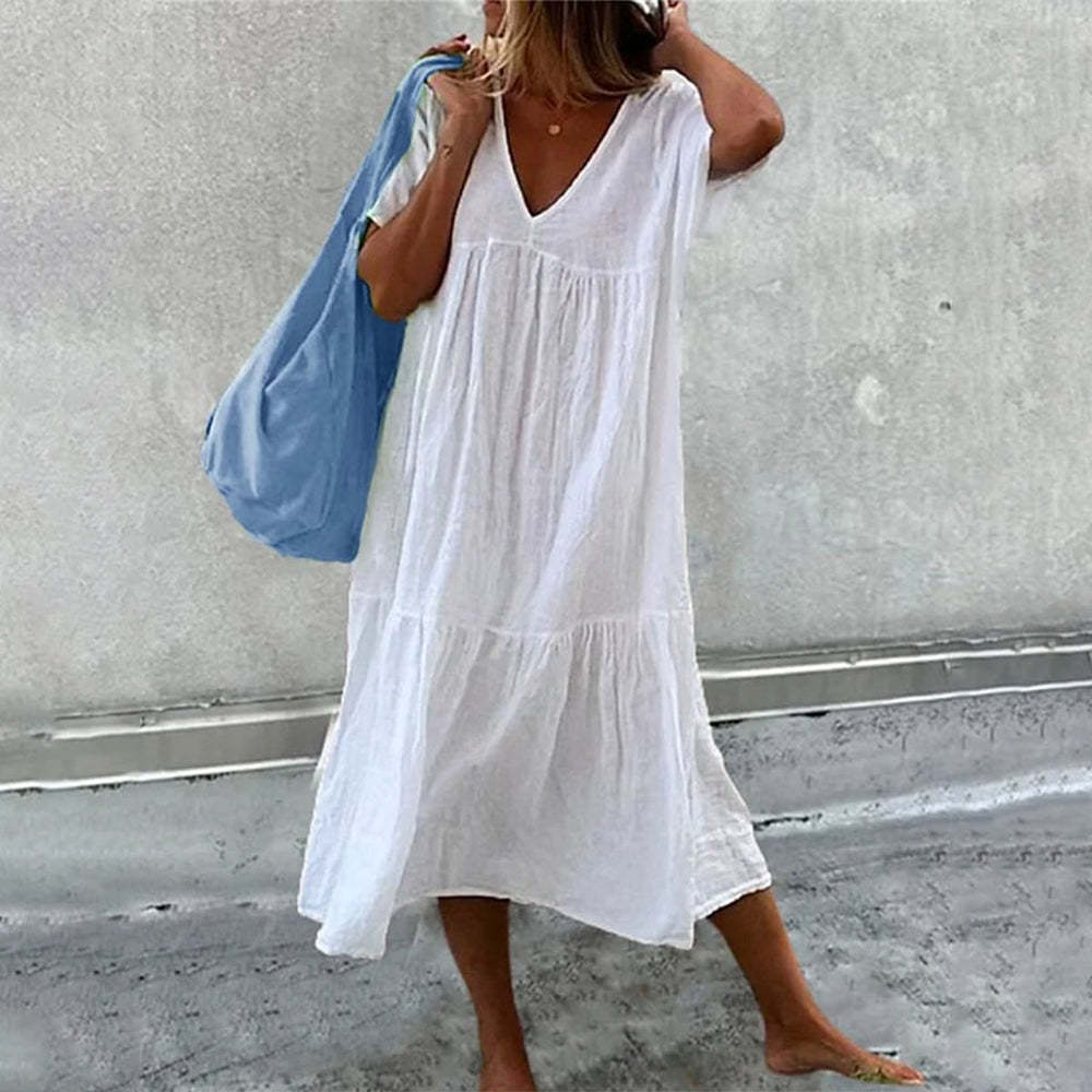 Damen luftiges Maxikleid mit floralem Muster und V-Ausschnitt