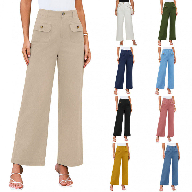 Damen High-Waist Palazzo-Hose mit aufgesetzten Knopf-Taschen Nord Taschen