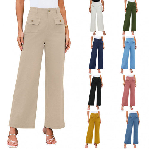 Damen High-Waist Palazzo-Hose mit aufgesetzten Knopf-Taschen Nord Taschen